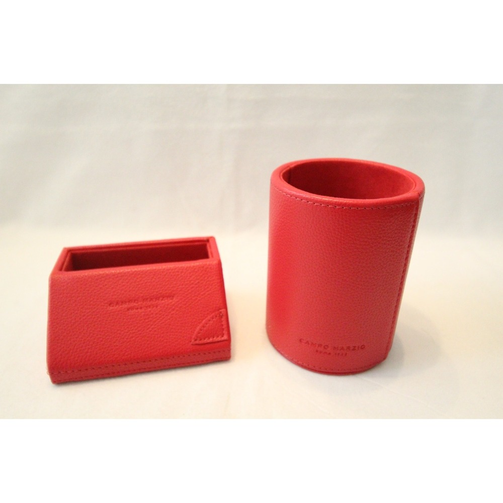 Campo Marzio Leather Business Card Display and Pen Cup Set - Red